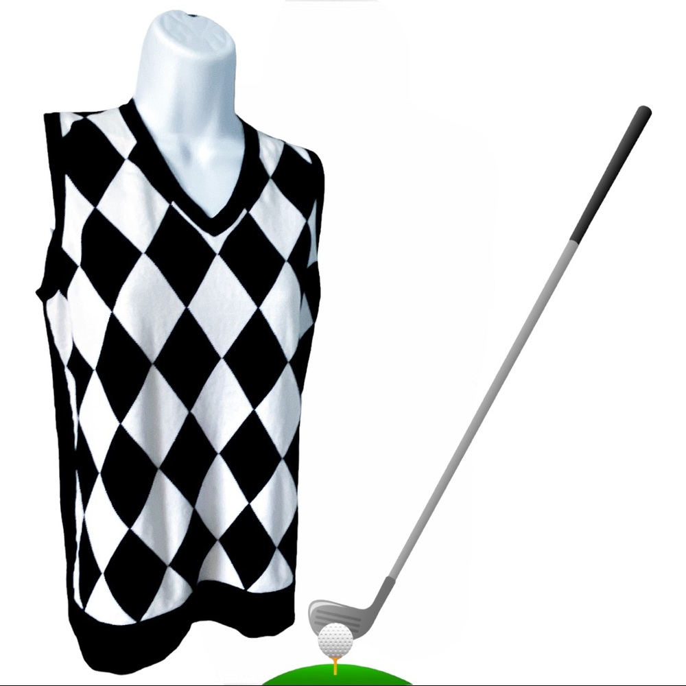CROSS Argyle Black and White Vest 100% Cotton. Ladies Large